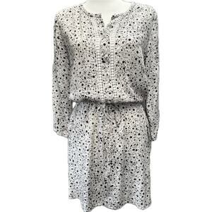 Club Monaco Silk Mini Drawstring Waist Button Front Dress White Black Women 2